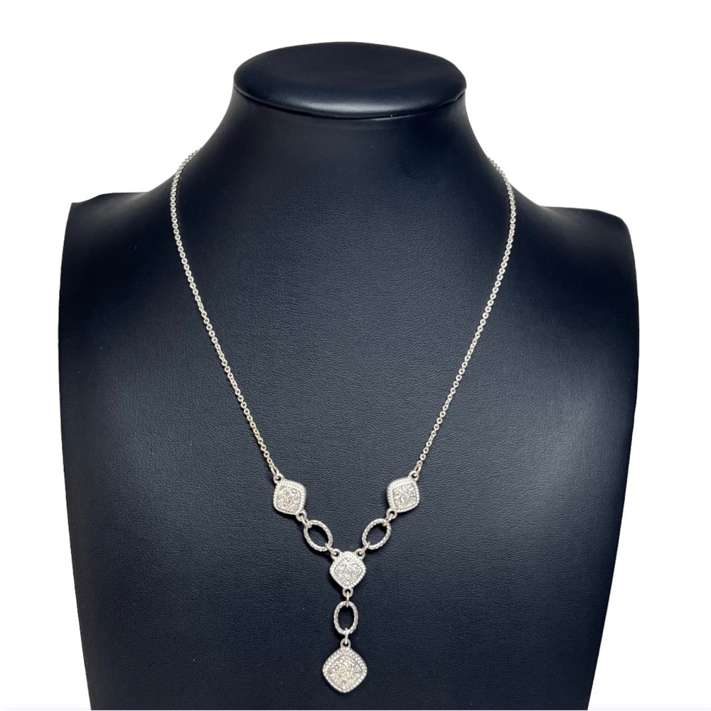 Yulia Y-Drop Silver Tone Statement Necklace 16"